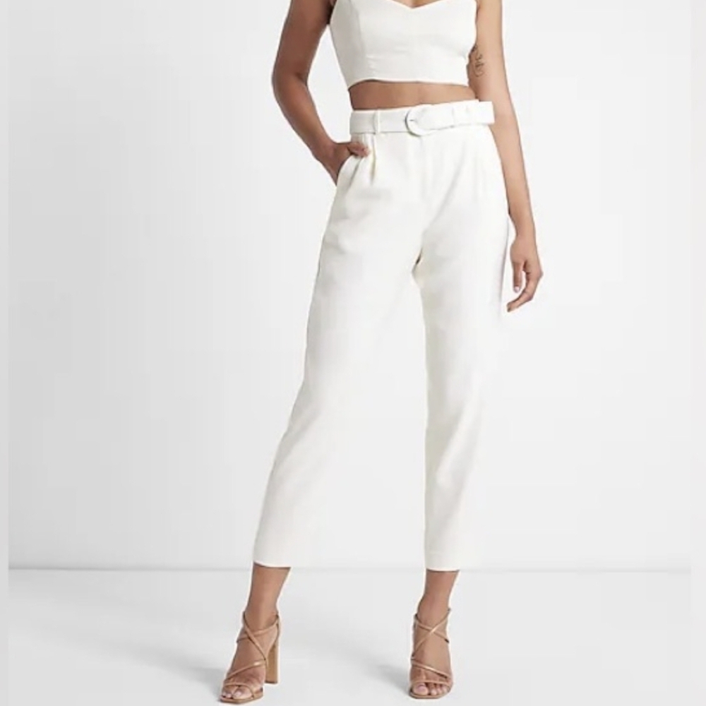Express super high rise ankle pant, belted linen blend NWT